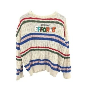 Alicedudu Cream‎ Multi Striped Womens Large Pre-Owned Knit Sweater "Efforts"